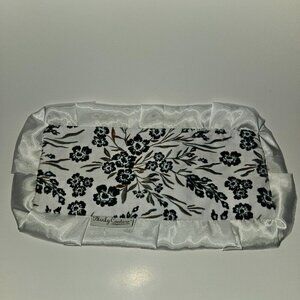 Minky Couture Floral Print Baby Lovey White Gray Fleece Satin Ruffled Trim